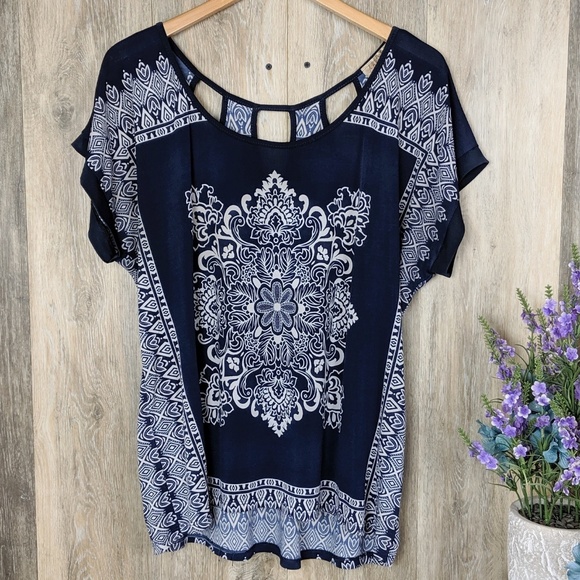 Lavish Tops - Lavish Plus Blue Bandanna Print Shirt 2X
